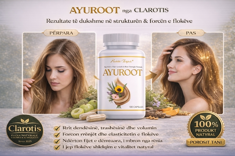 AYUROOT suplement bimor nga CLAROTIS, suplement per floket me aloe vera, suplement me amla per floket, suplement me bhringraj per floket, kapsula per stimulimin e rrenjeve, suplement per qarkullimin ne skalp, suplement natyral kunder renies se flokeve